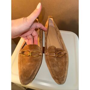 Veronica Beard Brown Suede Loafers with Gold Accent
